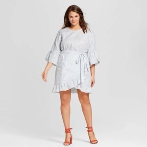 Striped Ruffle Sleeve Dress with Belt